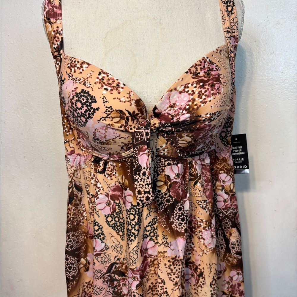 Torrid Floral Tankini Top - Pink and Brown